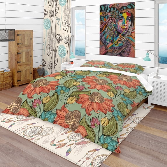 DESIGN ART Designart 'Colorful Floral Pattern' Bohemian & Eclectic Bedding Set - Duvet Cover & Shams
