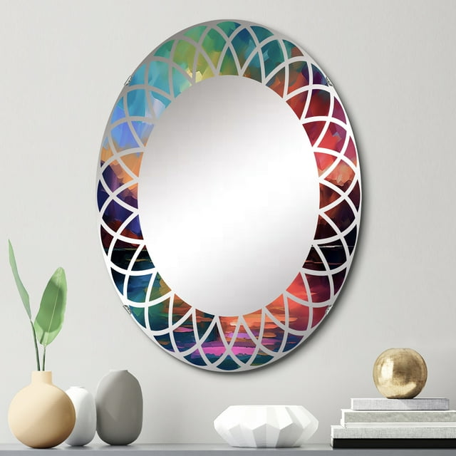DESIGN ART Designart "Colorful Harbor Serenity I" Coastal Modern Wall Mirror 20in.x30in.