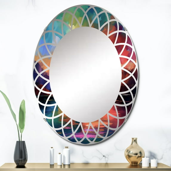 DESIGN ART Designart "Colorful Harbor Serenity I" Coastal Modern Wall Mirror 24in.x36in.