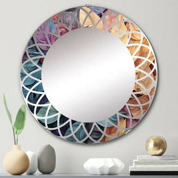 DESIGN ART Designart "Colorful Leaves Collage II" Modern Wall Mirror 24in.x24in.