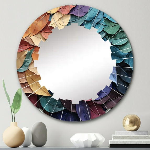 DESIGN ART Designart "Colorful Leaves Collage III" Modern Wall Mirror 24in.x24in.