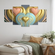 DESIGN ART Designart "Contemporary Pastel Radiating Pink Heart IV" Romantic Abstract Multipanel Wall Decor 60 In. Wide X 32 In. High - 5 Panels