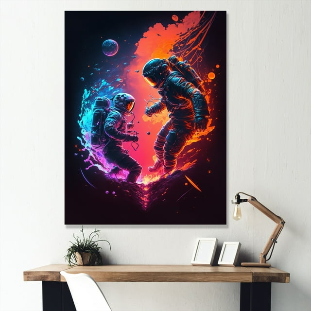 DESIGN ART Designart "Cosmic Astronaut Explorers V" Space Wall Art Prints 16 in. wide x 32 in. high