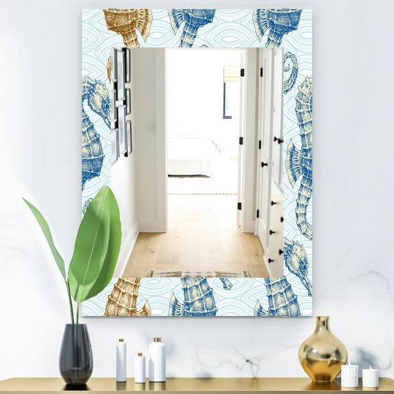 DESIGN ART Designart 'Costal Creatures 17' Traditional Mirror - Vanity Printed Mirror 27.6 in. wide x 39.4 in. high