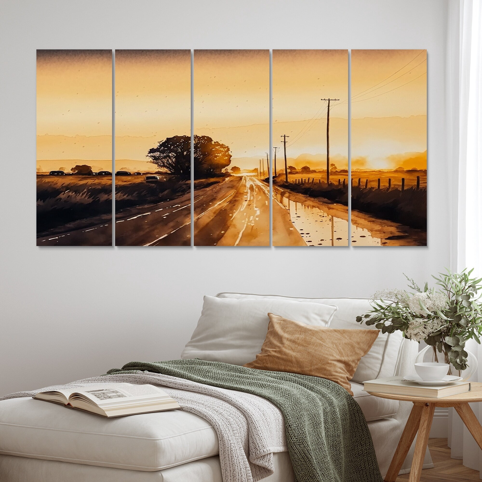 DESIGN ART Designart "Countryroad During Golden Hour VI" Lake House
