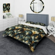 DESIGN ART Designart "Deco Gold And Emerard Marble Opulence" Yellow Glam Bedding Set With Shams King