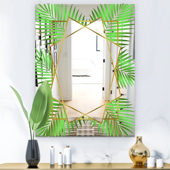 DESIGN ART Designart 'Efflorescent Gold Green 1' Glam Mirror - Printed Wall Mirror 27.5in.x39.5in.
