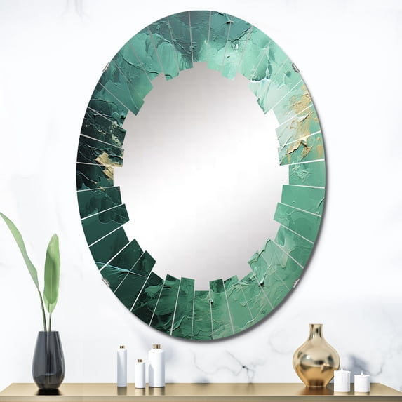 DESIGN ART Designart "Emerald Euphoria I" Abstract Landscape Modern Wall Mirror 24in.x36in.