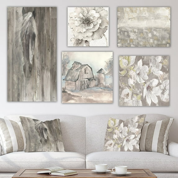 DESIGN ART Designart "Farmhouse Collection " Traditional Wall Art set of 5 pieces - Grey