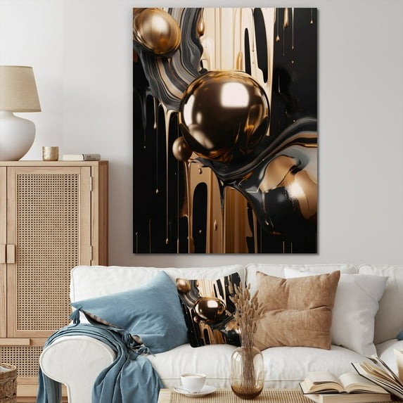 DESIGN ART Designart "Gold And Black Marbled Euphoria Iv" Abstract Marble Wall Art Prints 34 in. wide x 44 in. high