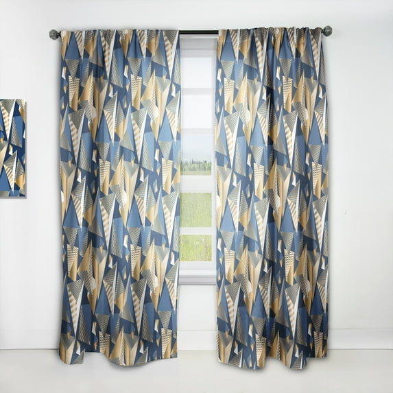 DESIGN ART Designart 'Gold And Blue Cubes' Mid-CenturyCurtain Single Panel 52 in. wide x 84 in. high - 1 Panel 84 Inches