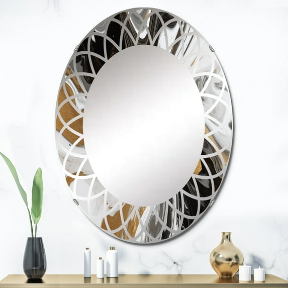 DESIGN ART Designart "Gold Black Marble Symphony" Abstract Modern Wall Mirror 24in.x36in.