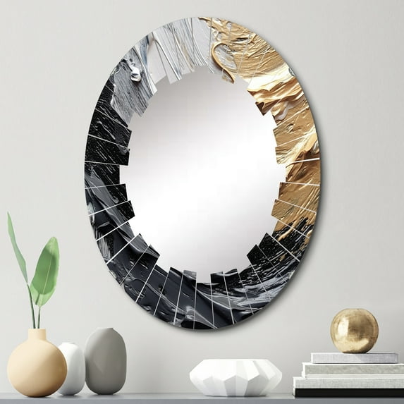 DESIGN ART Designart "Gold Black Spiral Illusions I" Abstract Spirals Modern Wall Mirror 20in.x30in.