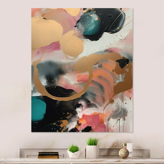 DESIGN ART Designart "Gold Green Marbled Meditations" Abstract Marble Metal Wall Art 24 in. wide x 32 in. high