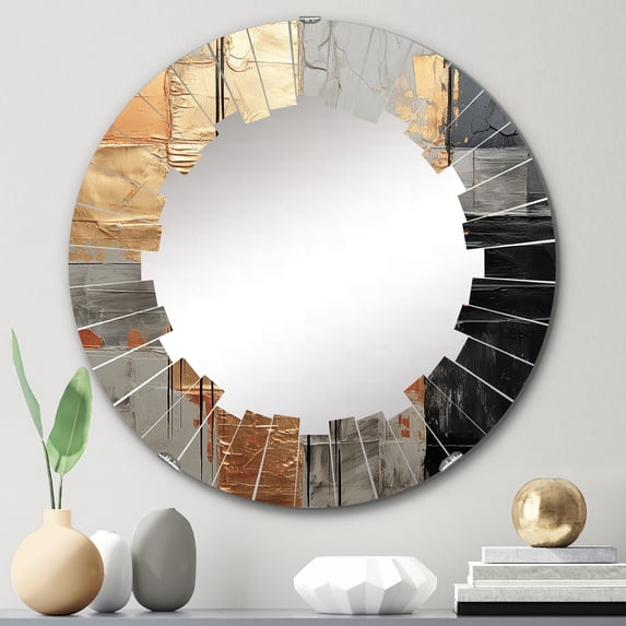 DESIGN ART Designart "Gold Grey Gleaming Geometry I" Abstract Collages Modern Wall Mirror 24in.x24in.