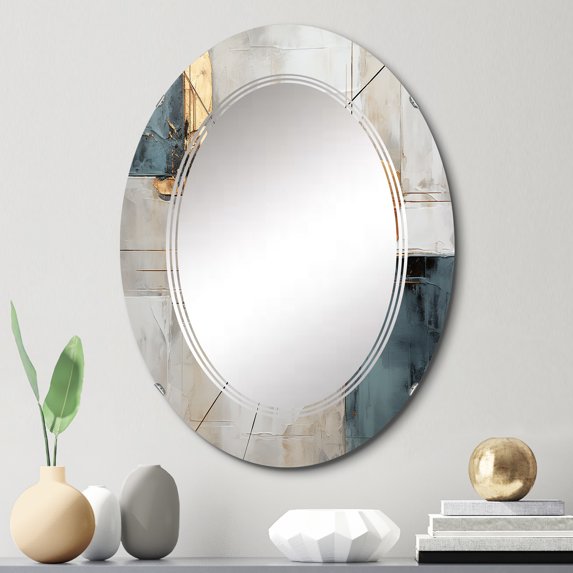 DESIGN ART Designart "Gold Grey Gleaming Geometry IV" Abstract Collages Modern Wall Mirror 20in.x30in.