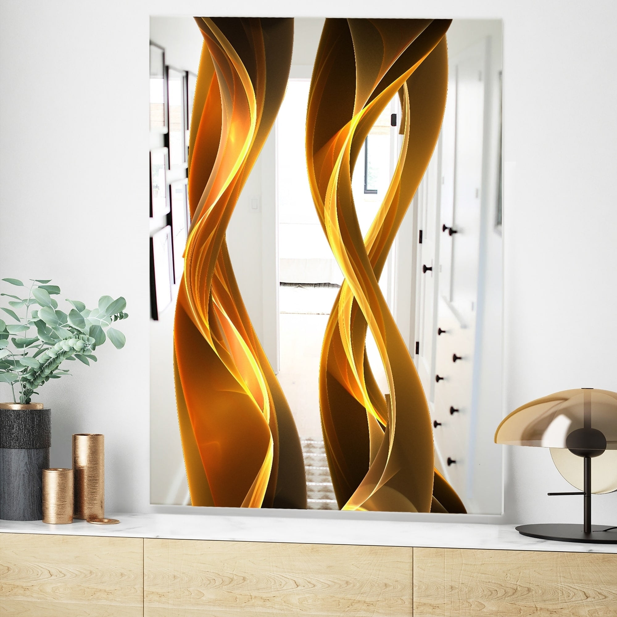 Gold Wave Frameless Rectangular Bathroom Vanity Mirror