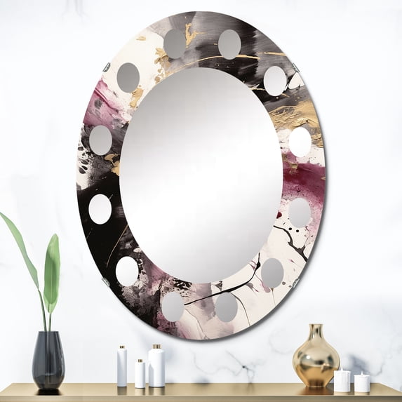 DESIGN ART Designart "Gold and Pink Fluid Fusion II" Abstract Modern Wall Mirror 24in.x36in.
