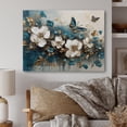 thumbnail image 1 of DESIGN ART Designart "Golden Blue Butterfly Wings And Flowers Ii" Floral Wall Decor 32 in. wide x 24 in. high, 1 of 5