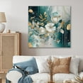 thumbnail image 1 of DESIGN ART Designart "Golden Blue Marble Flowers I" Floral Metal Wall Art 36 in. wide x 36 in. high, 1 of 5