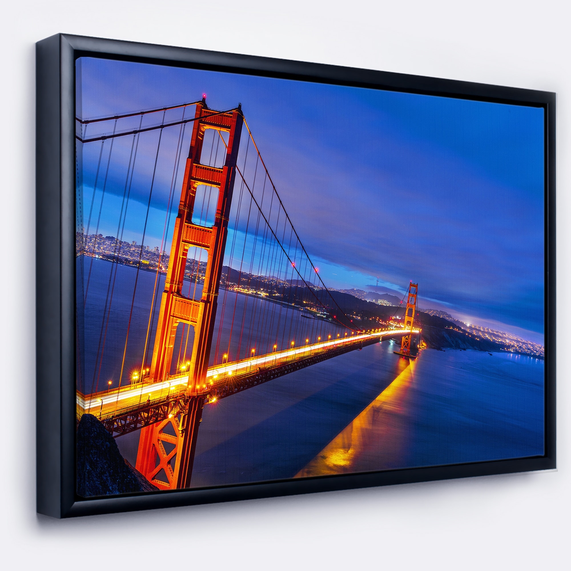 DESIGN ART Designart 'Golden Gate in Blue Background' Sea Bridge Framed