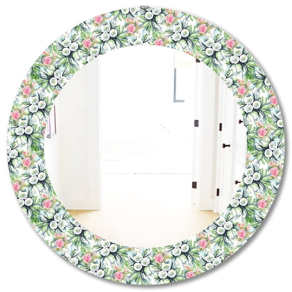 DESIGN ART Designart 'Green Flowers 4' Printed Traditional Oval or Round Wall Mirror 24in.x24in.-Green