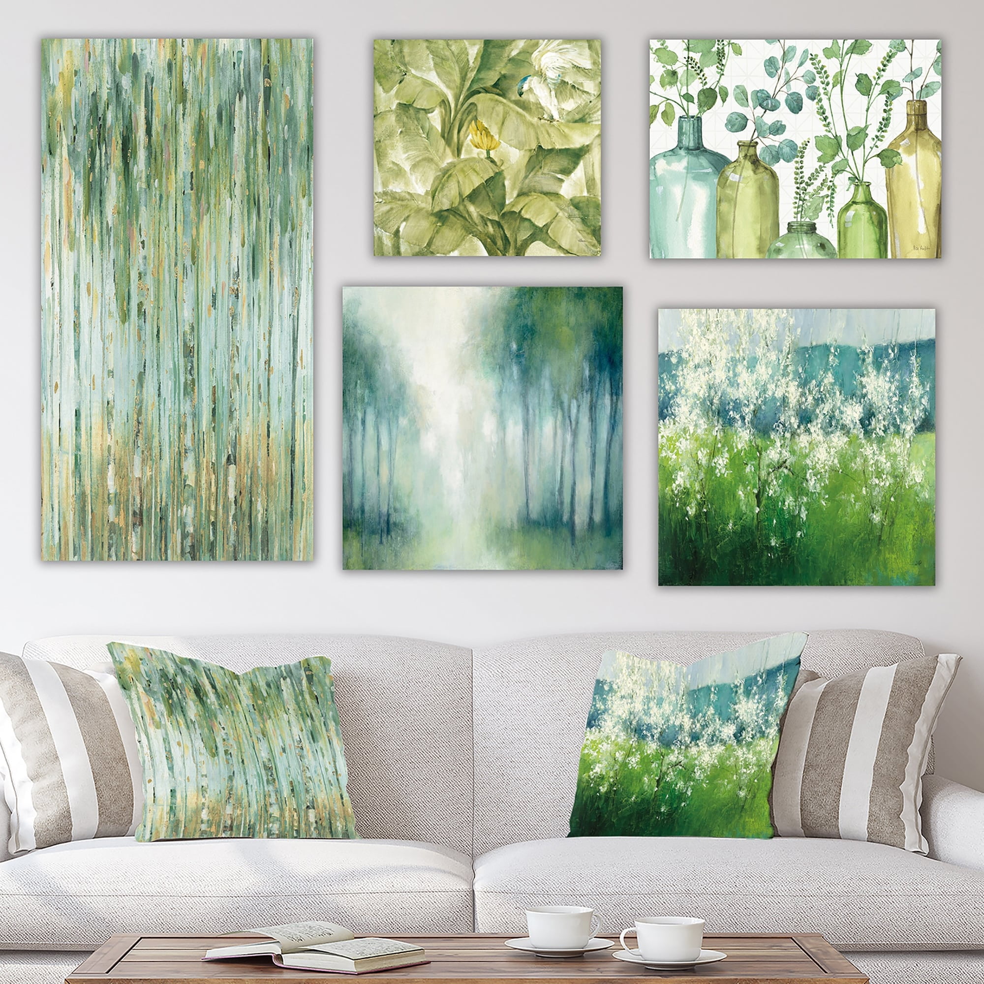 Green and Blue Forest Landscape Canvas Art Set
