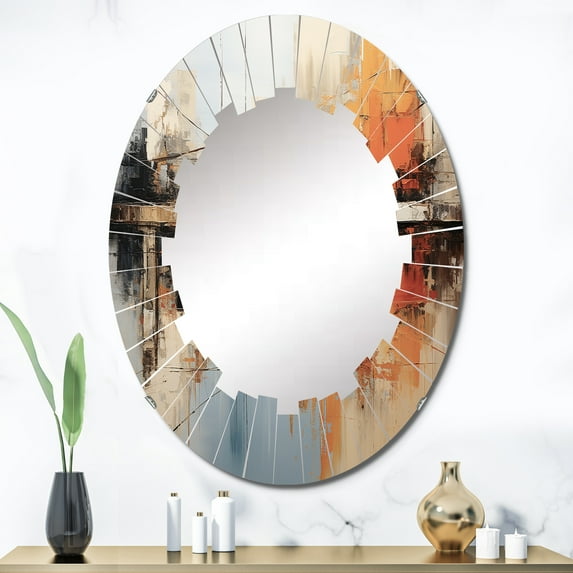 DESIGN ART Designart "Green Orange Bold Flow Collage" Abstract Collages Modern Wall Mirror 24in.x36in.