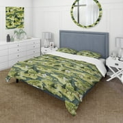 DESIGN ART Designart "Green Zen Garden Countryhome Sanctuary" Green Floral Bedding Cover Set With 2 Shams Full - Queen