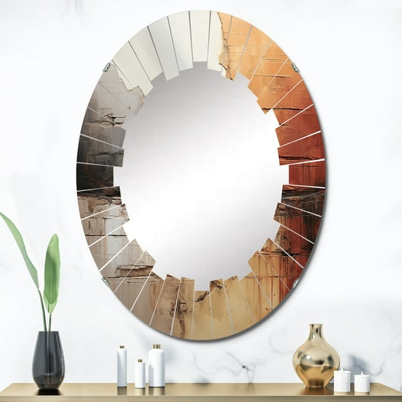DESIGN ART Designart "Grey Orange Grey And Orange Geological Wonders" Abstract Collages Modern Wall Mirror 24in.x36in.