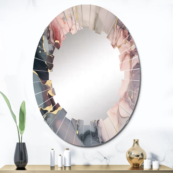 DESIGN ART Designart "Grey and Pink Tender Liquid Ink Art II" Fractals Modern Wall Mirror 24in.x36in.