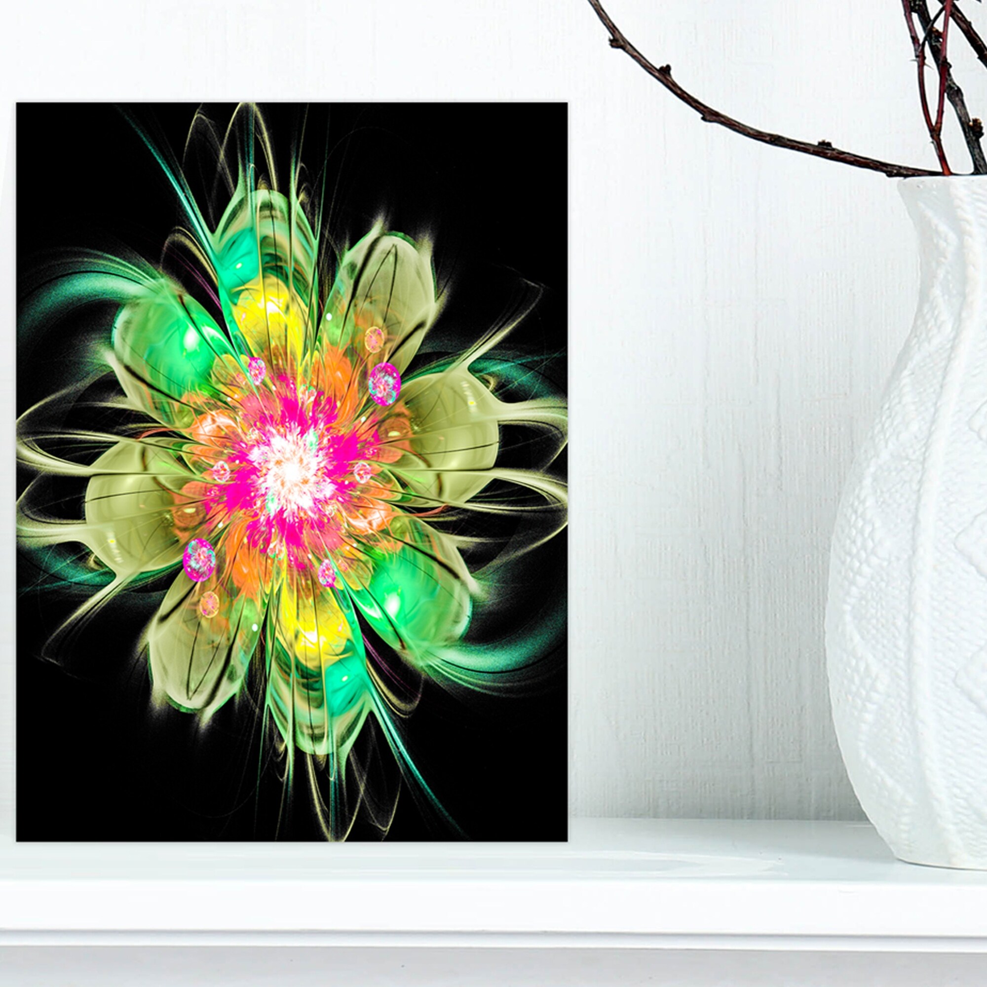 DESIGN ART Designart "Ideal Fractal Flower Digital Art in Green" Floral Canvas Art Print 8 in