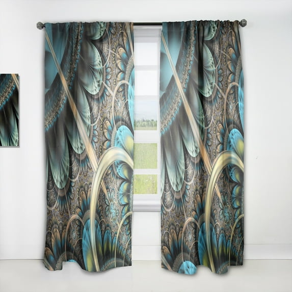 DESIGN ART Designart 'Large Blue Brown Fractal Floral Pattern' Floral Curtain Single Panel 52 in. wide x 90 in. high - 1 Panel 90 Inches