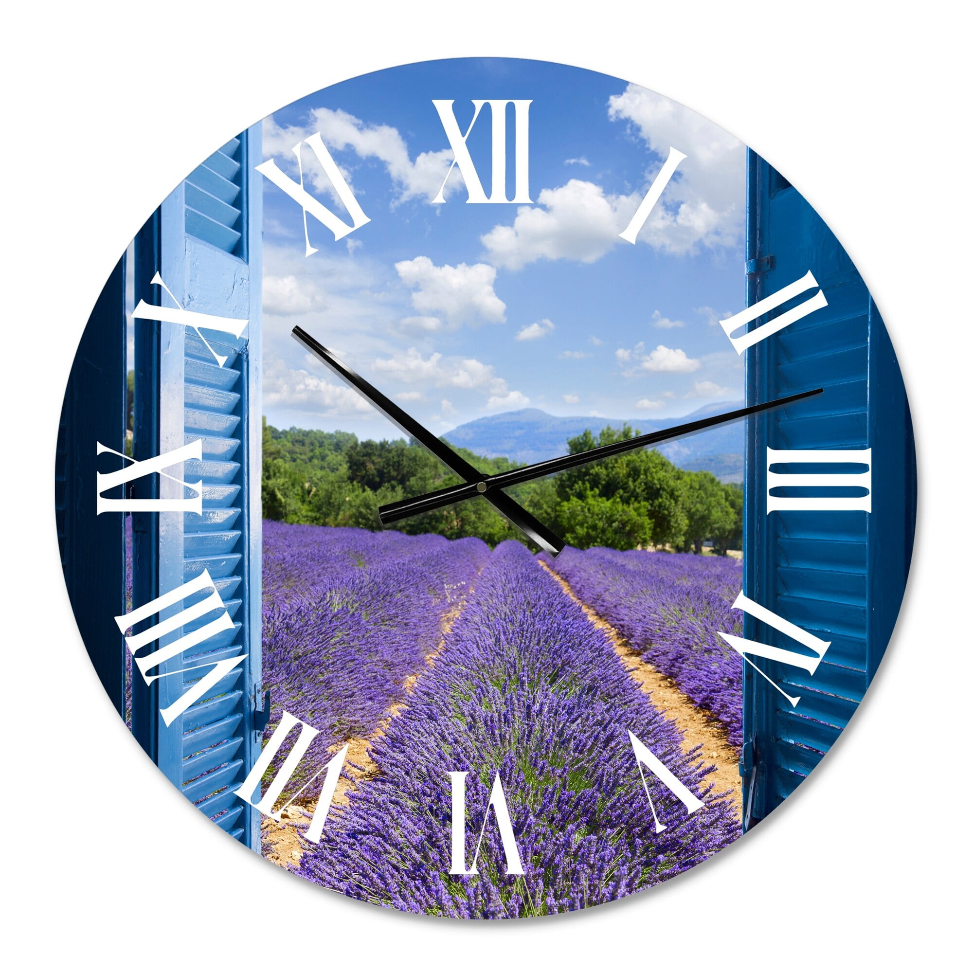 DESIGN ART Designart 'Lavender Field Through Blue Open Cottage Window'  Farmhouse wall clock 36 In. Wide x 36 In. High - Walmart.com