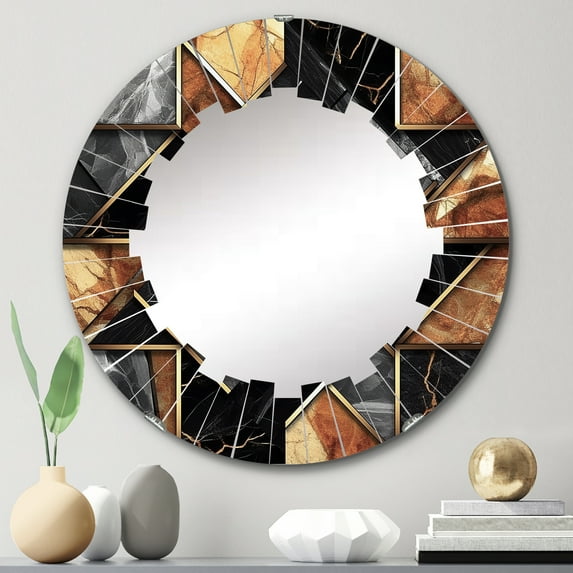 DESIGN ART Designart "Marble Granite Agate With Touches Of Gold XVII" Modern Geometric Wall Mirror 24in.x24in.