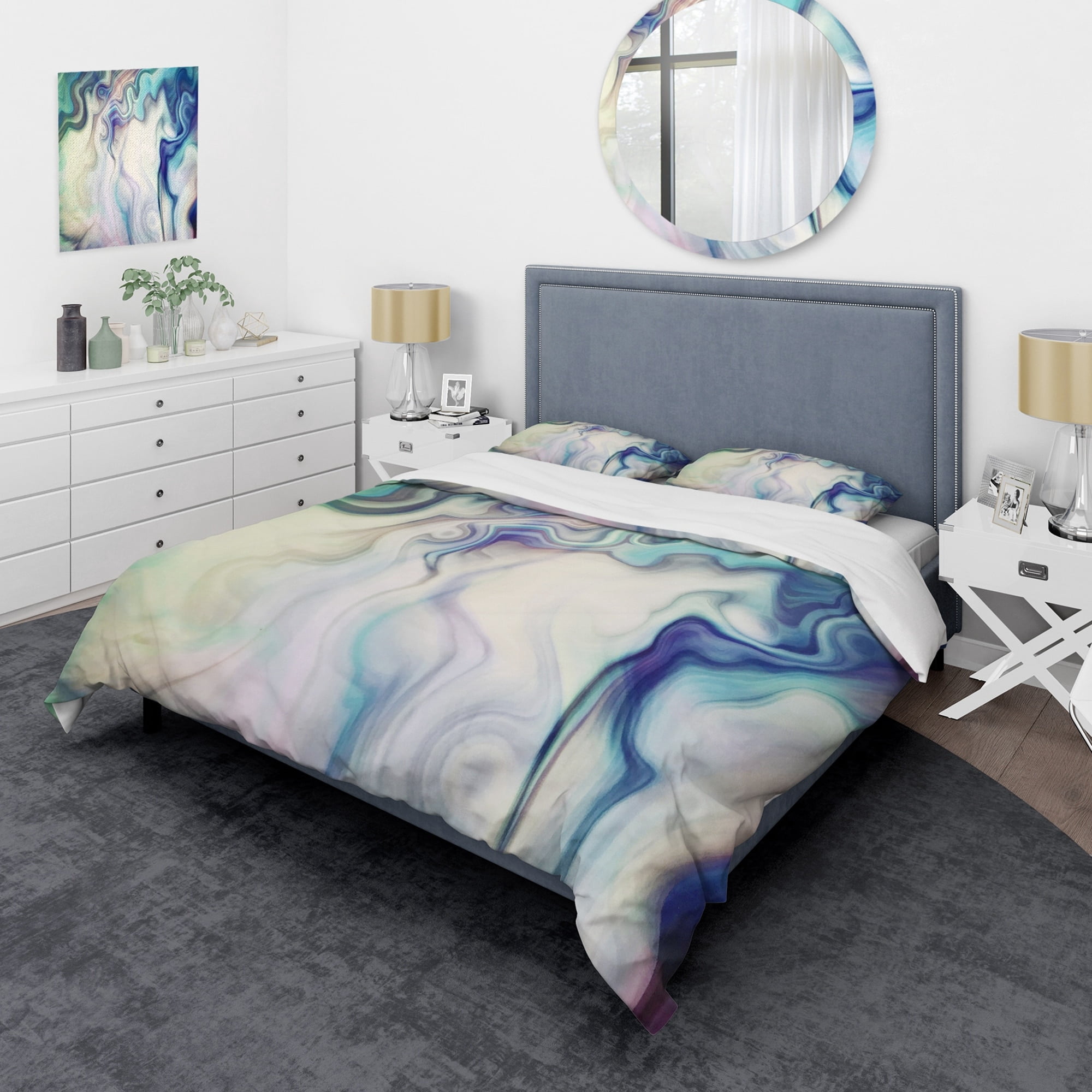 DESIGN ART Designart 'Marbled Colours in Shades of Turquoise and Purple ...