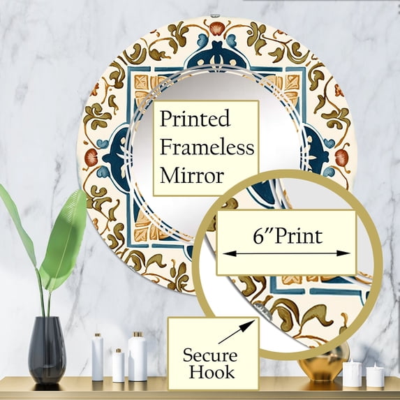 DESIGN ART Designart 'Mediterranean Tiles In Retro Blue VIII' Printed Abstract Tile Wall Mirror 32in.x32in.