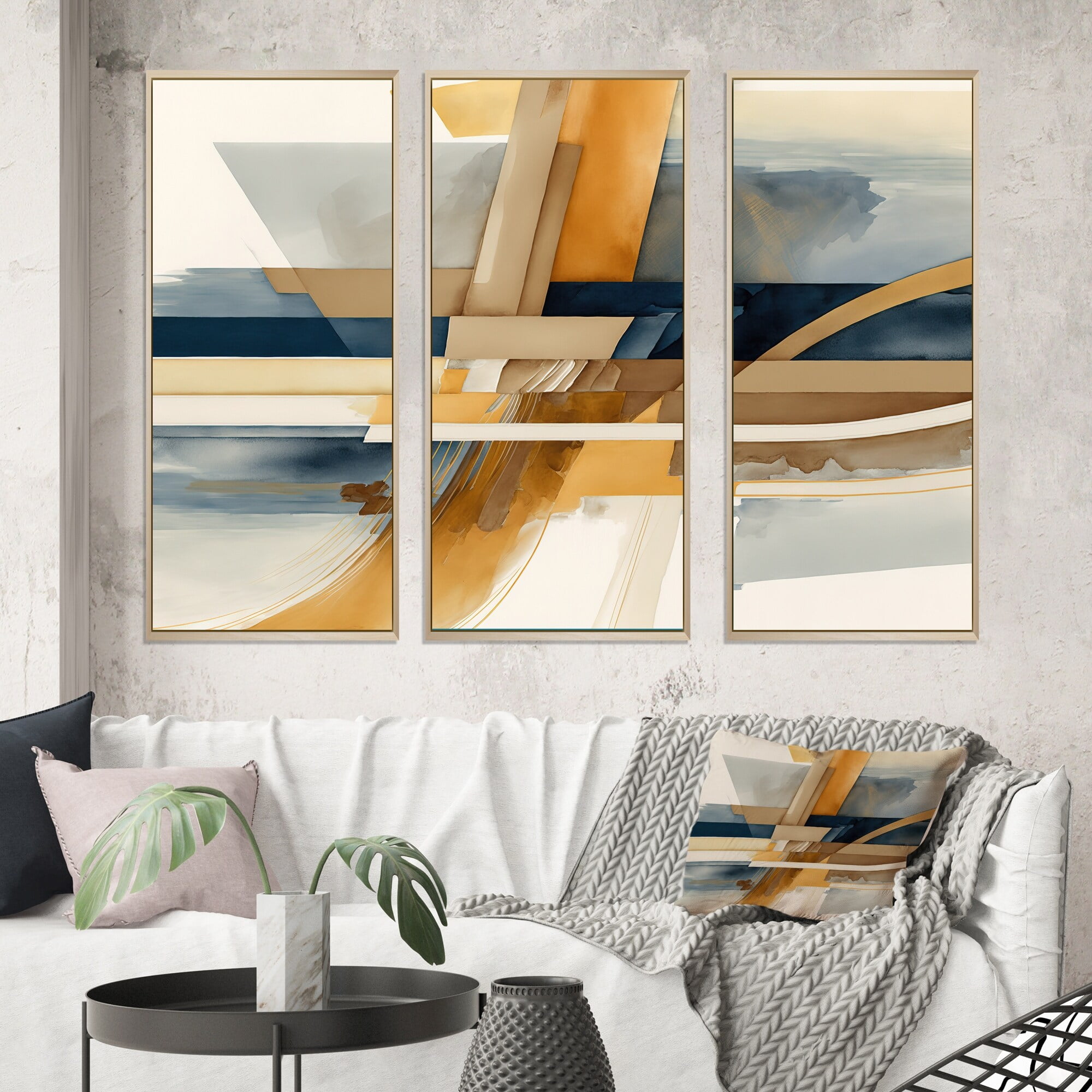 DESIGN ART Designart "Modern Blue And Gold Abstract I" Modern