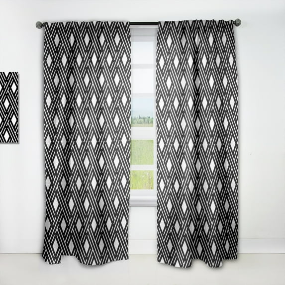 DESIGN ART Designart 'Monochrome Geometric Pattern II' Mid-CenturyCurtain Single Panel 52 in. wide x 90 in. high - 1 Panel 90 Inches