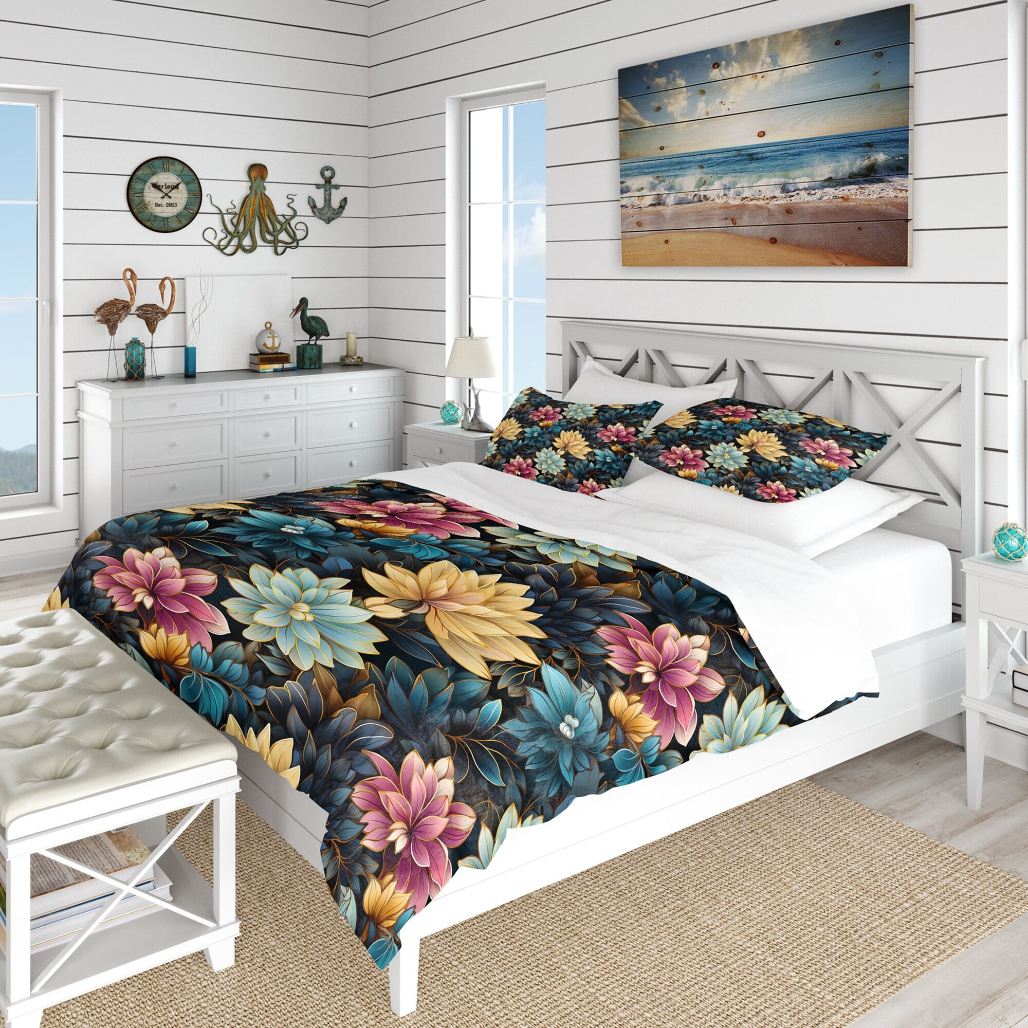 Designart Moroccan Paradise Reimagined I Blue Botanical Bedding Covert Set Bohemian Eclectic Bed Set With 2 Shams Walmart Business Supplies
