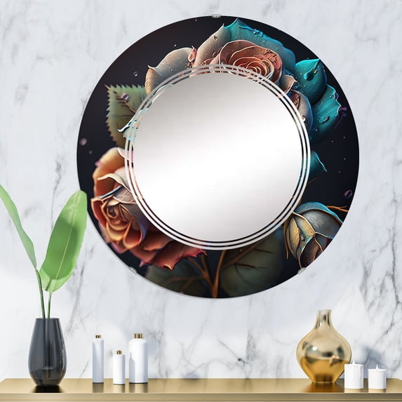 DESIGN ART Designart 'Multicolor Hyperrealistic Roses' Printed Floral Rose Wall Mirror 32in.x32in.