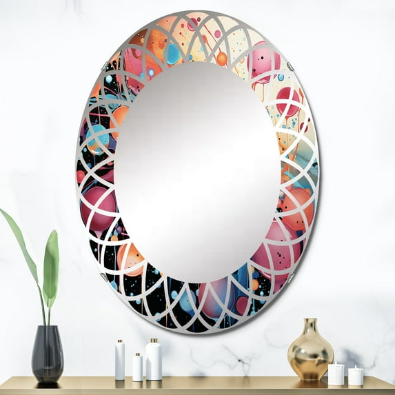 DESIGN ART Designart "Neon Assemblage II" Abstract Collages Modern Wall Mirror 24in.x36in.