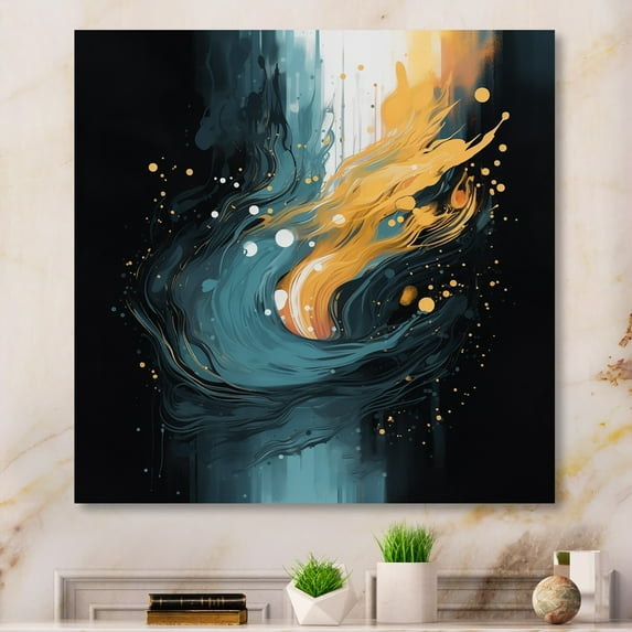 DESIGN ART Designart "Orange And Blue Reimagined Realities" Modern Geometric Wall Art Prints 16 in. wide x 16 in. high