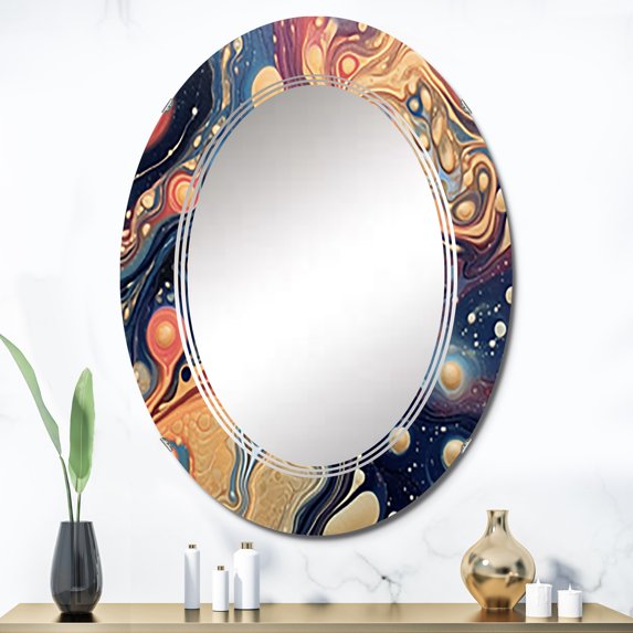 DESIGN ART Designart "Orange Blue Galactic Universe II" Comets Modern Wall Mirror 24in.x36in.