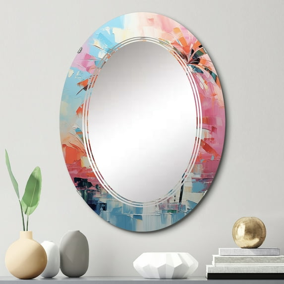 DESIGN ART Designart "Orange Pink Palm Trees Abstract III" Floral Modern Wall Mirror 20in.x30in.