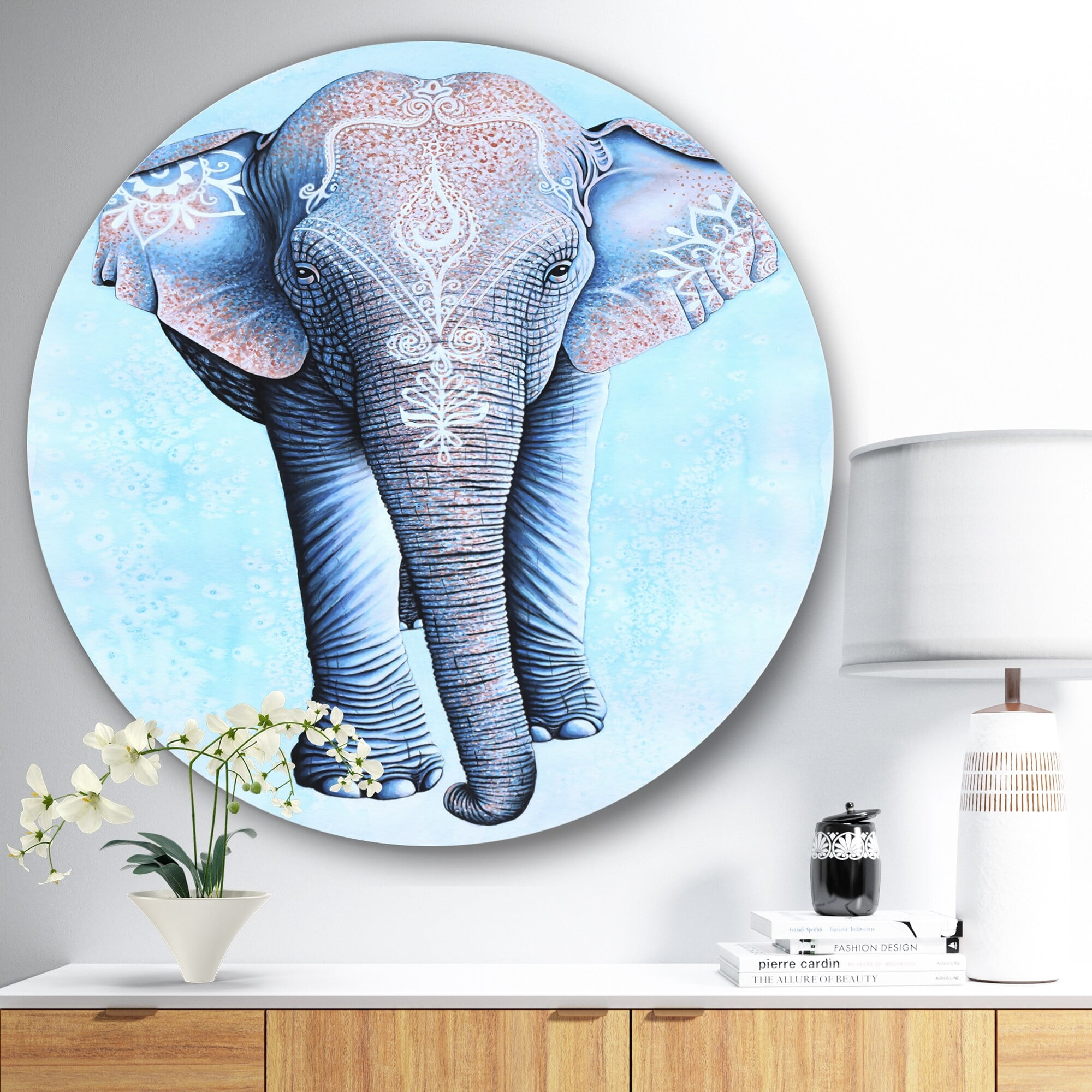 DESIGN ART Designart ‘Painted Asian Elephant’ Cottage Metal Circle