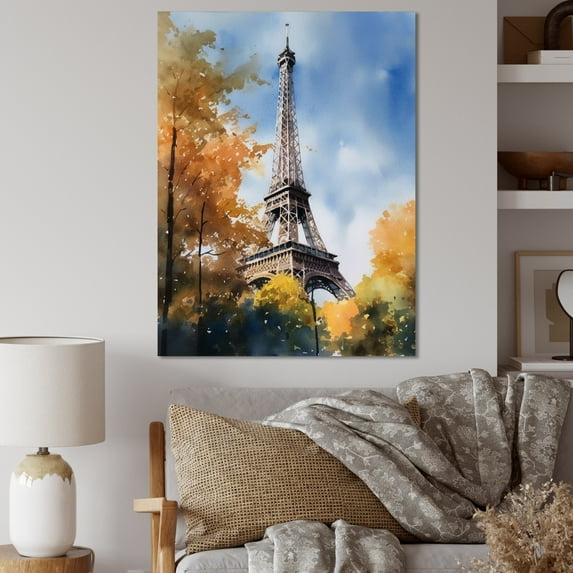 DESIGN ART Designart "Pastel Eiffel Tower In Paris I" City Paris Wall Art Prints 16 in. wide x 32 in. high