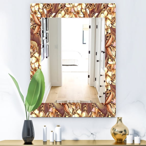 DESIGN ART Designart 'Pattern With Exotic Flowers' Bohemian and Eclectic Mirror - Printed Wall Mirror 23.7 in. wide x 31.5 in. high