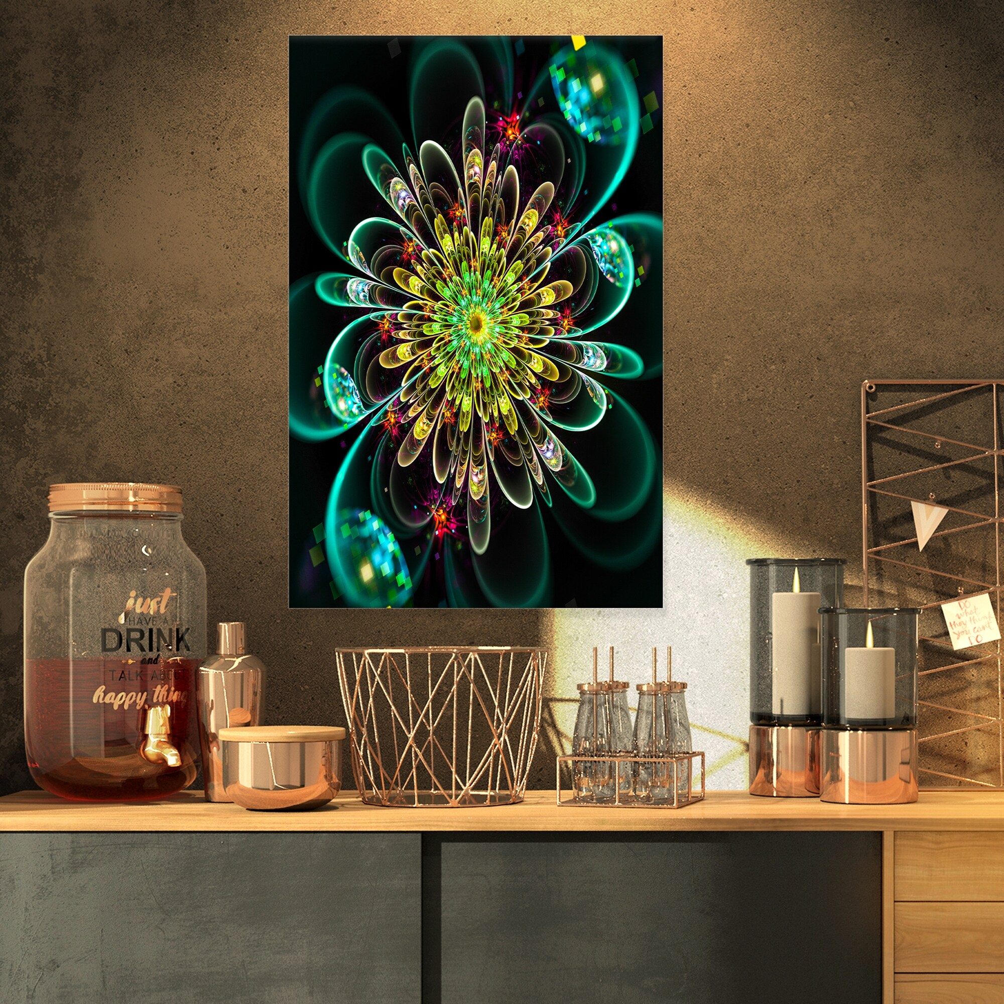 DESIGN ART Designart "Perfect Shiny Fractal Flower in Green" Floral Canvas Art Print 16 in. wide
