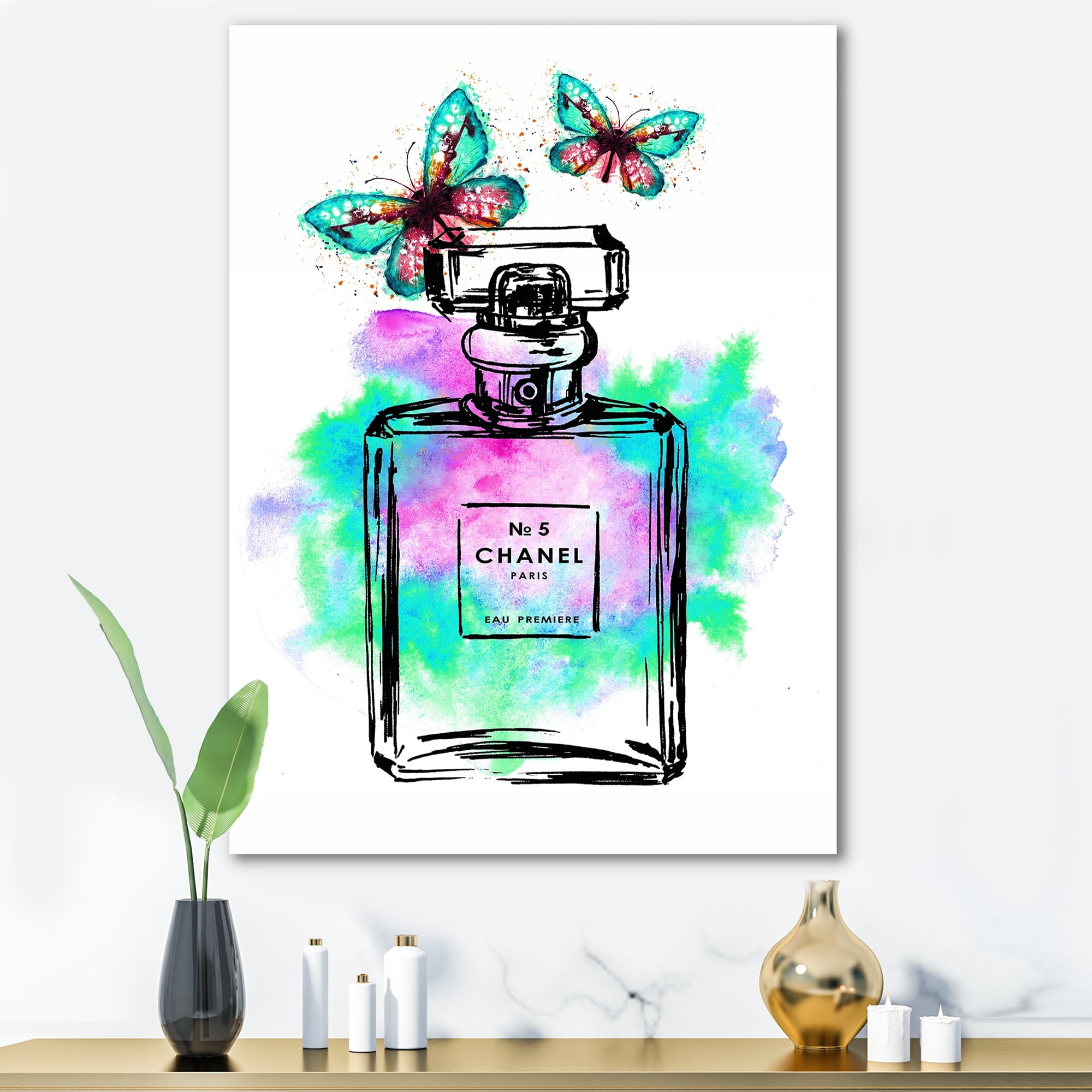 DESIGN ART Designart Perfume Chanel Five III Modern Canvas Wall Art Print  30 in. wide x 40 in. high 